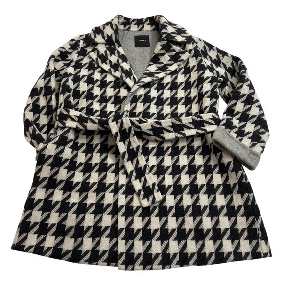 Theory Danvey Wool Houndstooth Belted Jacket in Black White - Picture 1 of 5